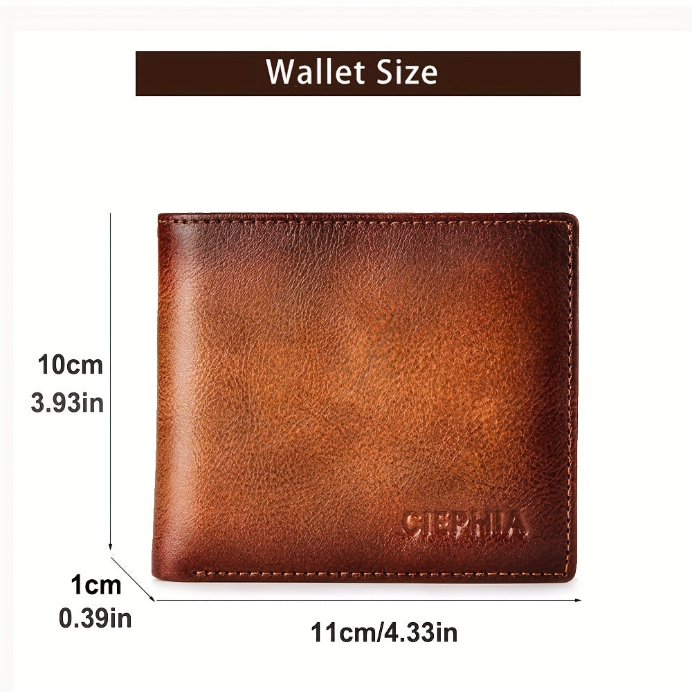 Anti-Theft Men's Leather Wallet with Multiple Card Slots and ID Holders