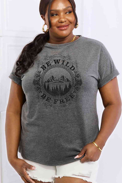 Simply Love T-shirt en coton graphique pleine taille BE WILD BE FREE