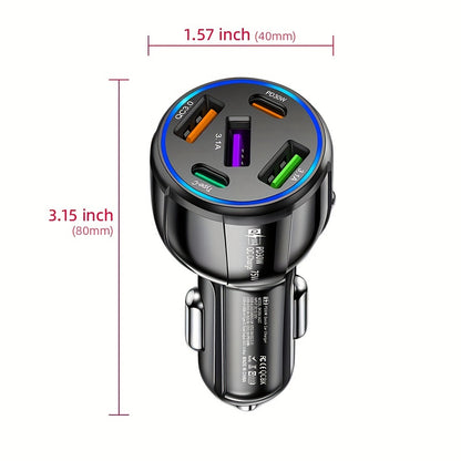 75W 5-Port Car Charger: Fast Charging PD Charger QC3.0 for Type-C Phones & Devices - In-Car Power Adapter