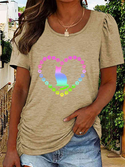 Full Size Cat Heart Graphic Short Sleeve T-Shirt