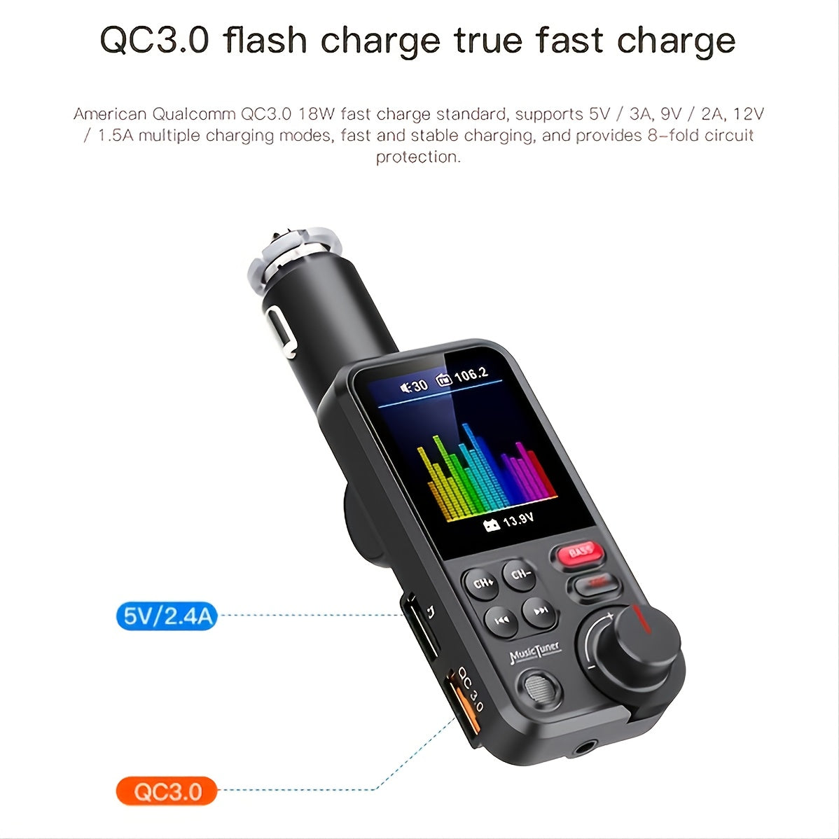 Upgrade Your Car Audio with this Wireless FM Transmitter & Microphone - Hands Free Calls & 3.0 Charging Support!