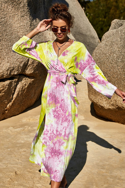 Robe longue portefeuille tie-dye