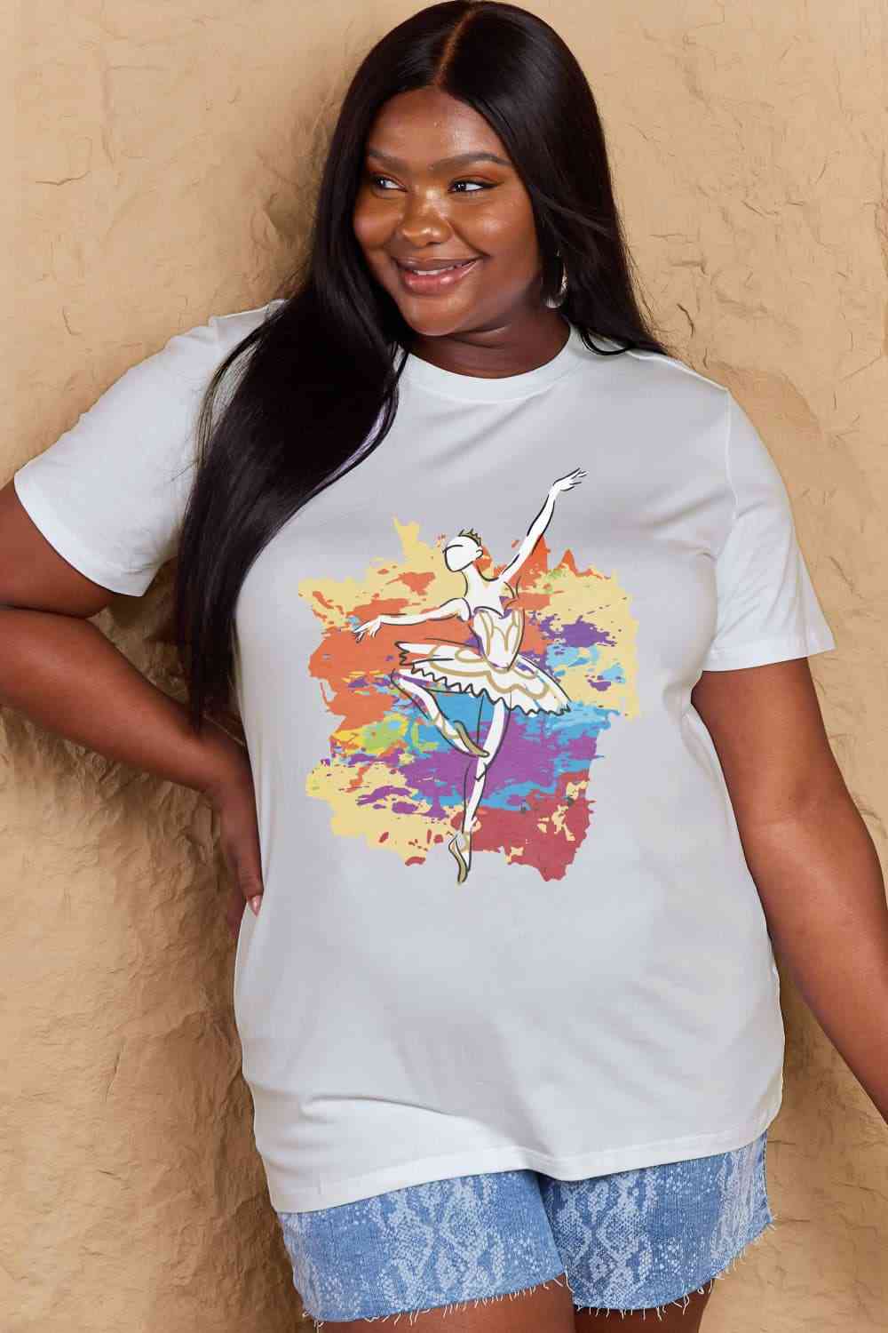 Simply Love T-shirt en coton avec image de danseuse de ballet pleine taille