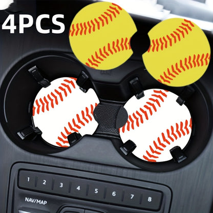 2Pcs Car Coasters, Baseball Print Cup Slot Mat Silicone Non-slip Pad Cup Heat Insulation Coasters For Car Interior Accessories