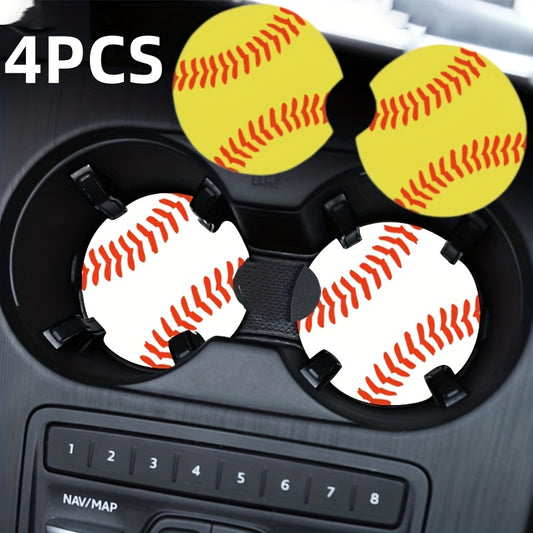 2Pcs Car Coasters, Baseball Print Cup Slot Mat Silicone Non-slip Pad Cup Heat Insulation Coasters For Car Interior Accessories