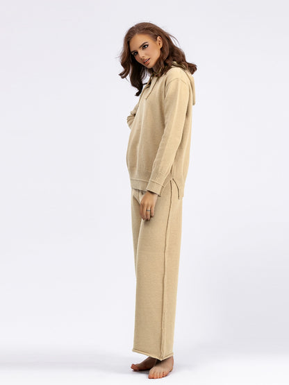 Long Sleeve Hooded Sweater and Knit Pants Set