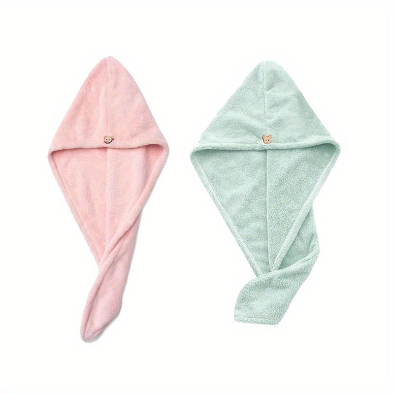 2pcs Microfiber Hair Towel Wrap With Button Single Layer Hair Drying Towel Shower Bath Hair Cap For Long Thick Short Hair