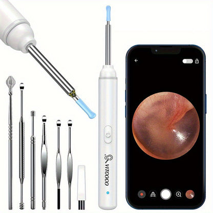 1080p FHD Wireless Ear Otoscope with 6 LED Lights and Ear Wax Cleaner Tool for iPhone, iPad, and Android Smart Phones - Easy Ear Wax Removal and Ear Camera