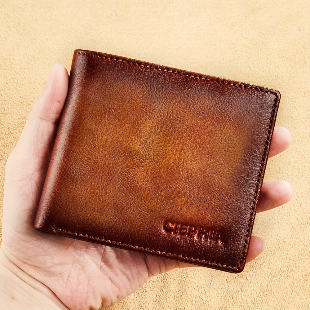 Anti-Theft Men's Leather Wallet with Multiple Card Slots and ID Holders