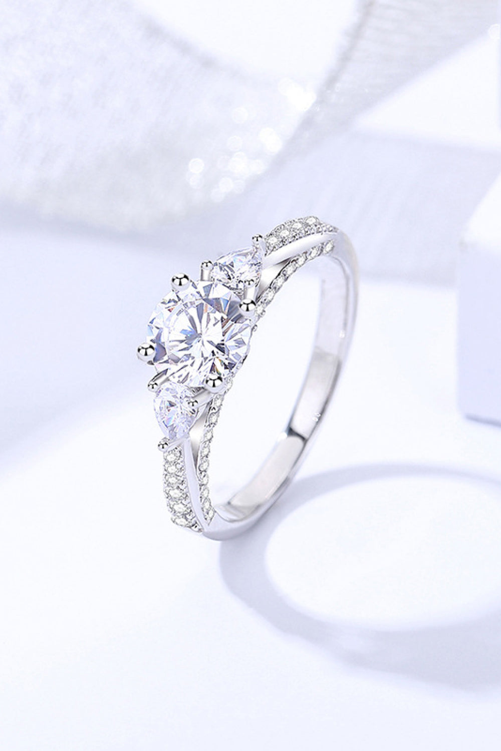 1 Carat Moissanite 4-Prong Side Stone Ring