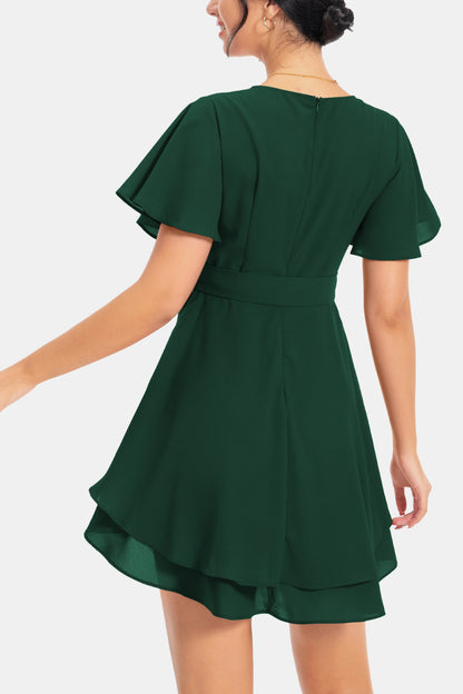 Surplice Neck Flutter Sleeve Dress