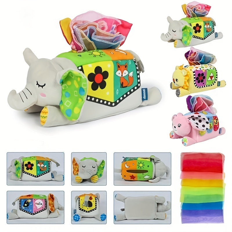 The New Animal-shaped Three-dimensional Tissue Box Baby Can't Tear It. Tissue Box Children's Finger Exercise Pulling Toys, Built-in 3 Pieces Of Ring Paper And 8pcs Gauze, To Meet The Baby's Desire To Tear Behavior