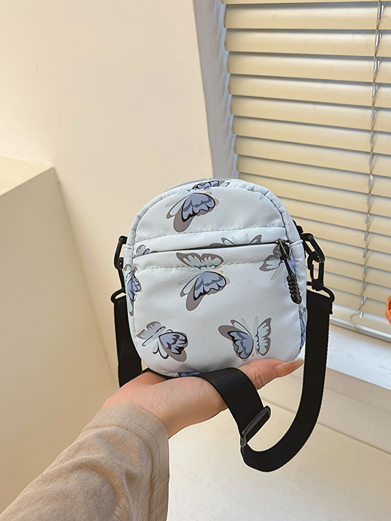 Butterfly Print Polyester Shoulder Bag