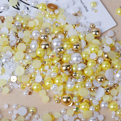 3800pcs 30g Mixed Flat Back Pearls and Rhinestones for Crafts and Nail Art - 3mm-10mm Sizes in Blue, Pink, and White - Perfect for Eye Makeup and Jewelry Design