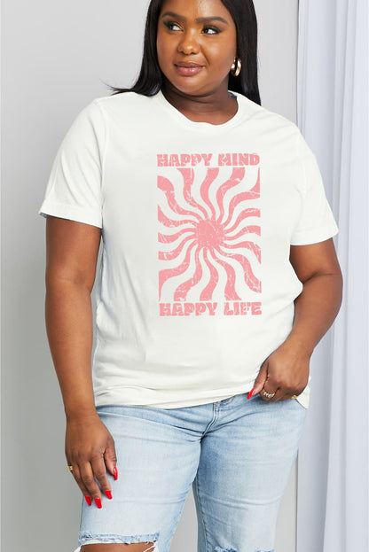 Simply Love Full Size HAPPY MIND HAPPY LIFE Graphic Cotton Tee