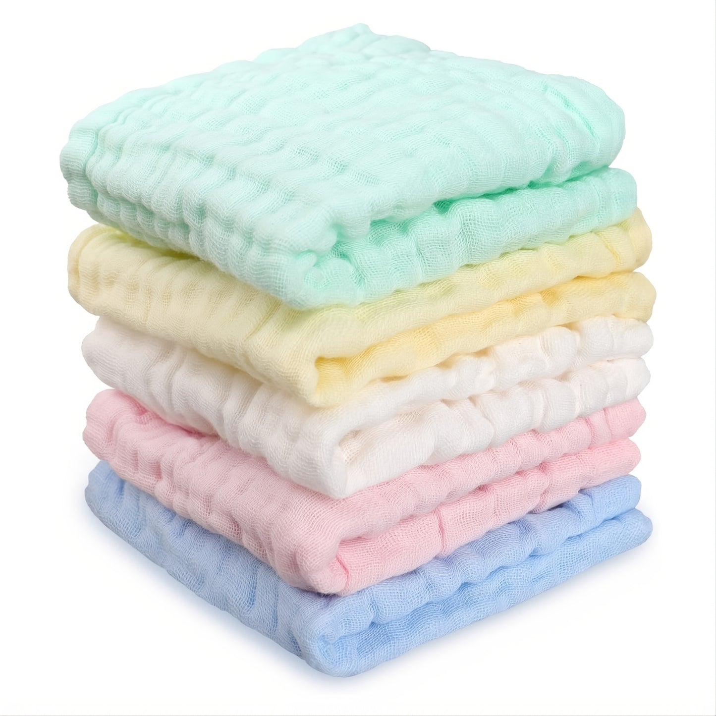 Débarbouillettes en mousseline pour bébé Lingettes pour bébé en mousseline purifiée naturelle Serviette de visage douce et absorbante pour nouveau-né à 6 couches pour peau sensible, registre de bébé comme douche, paquet de 5 11,8 x 11,8 pouces 