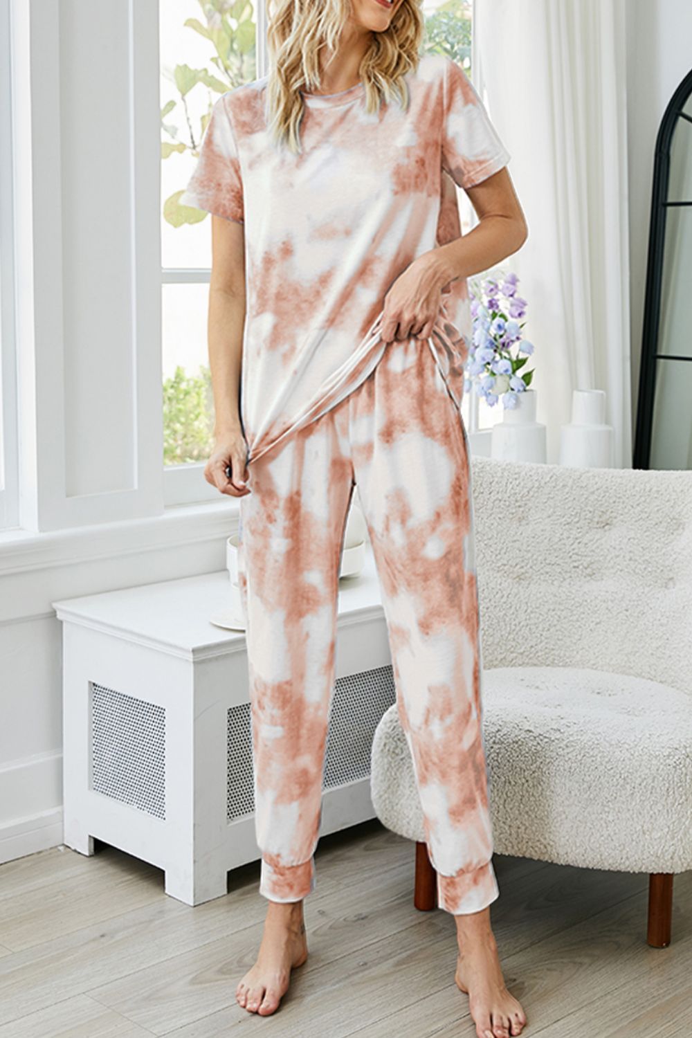 Ensemble haut et pantalon à manches courtes et col rond tie-dye