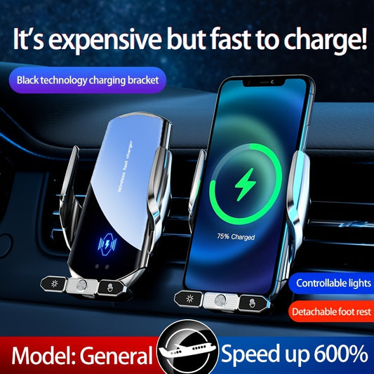 Wireless Charger & Phone Holder: Automatic Phone Holder With Battery Qi Fast Charging For IPhone & Samsung!