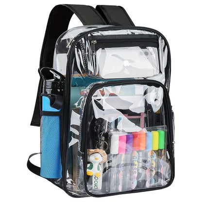 Student Clear Backpack, Large Heavy Duty PVC Transparent Backpack, See Through With Reinforced Straps Backpack Clear Bookbag For School, Sports, Work, Travel, College,Grey Black Pink Purple