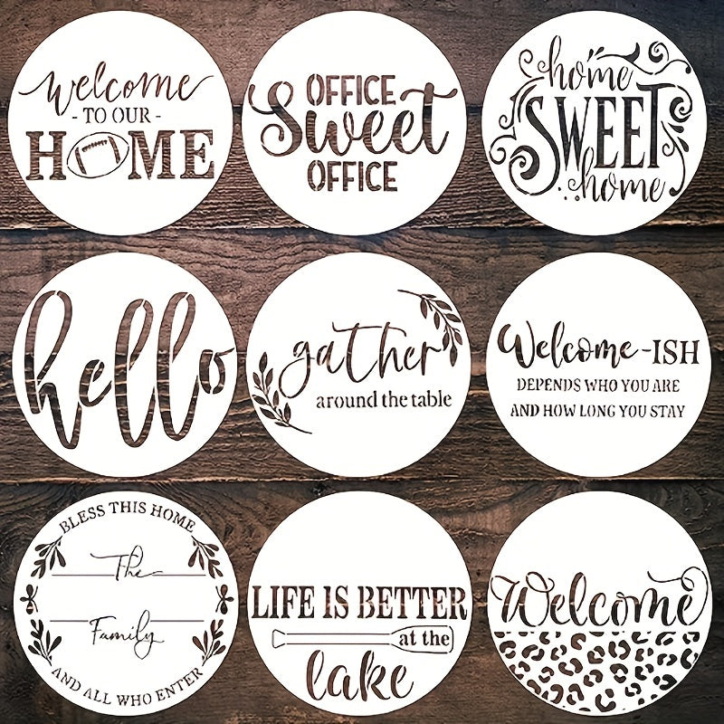 Welcome Stencils For Painting On Wood, Round Reusable Welcome Letters Stencils For Mat Wall Canvas Door, 7.87"