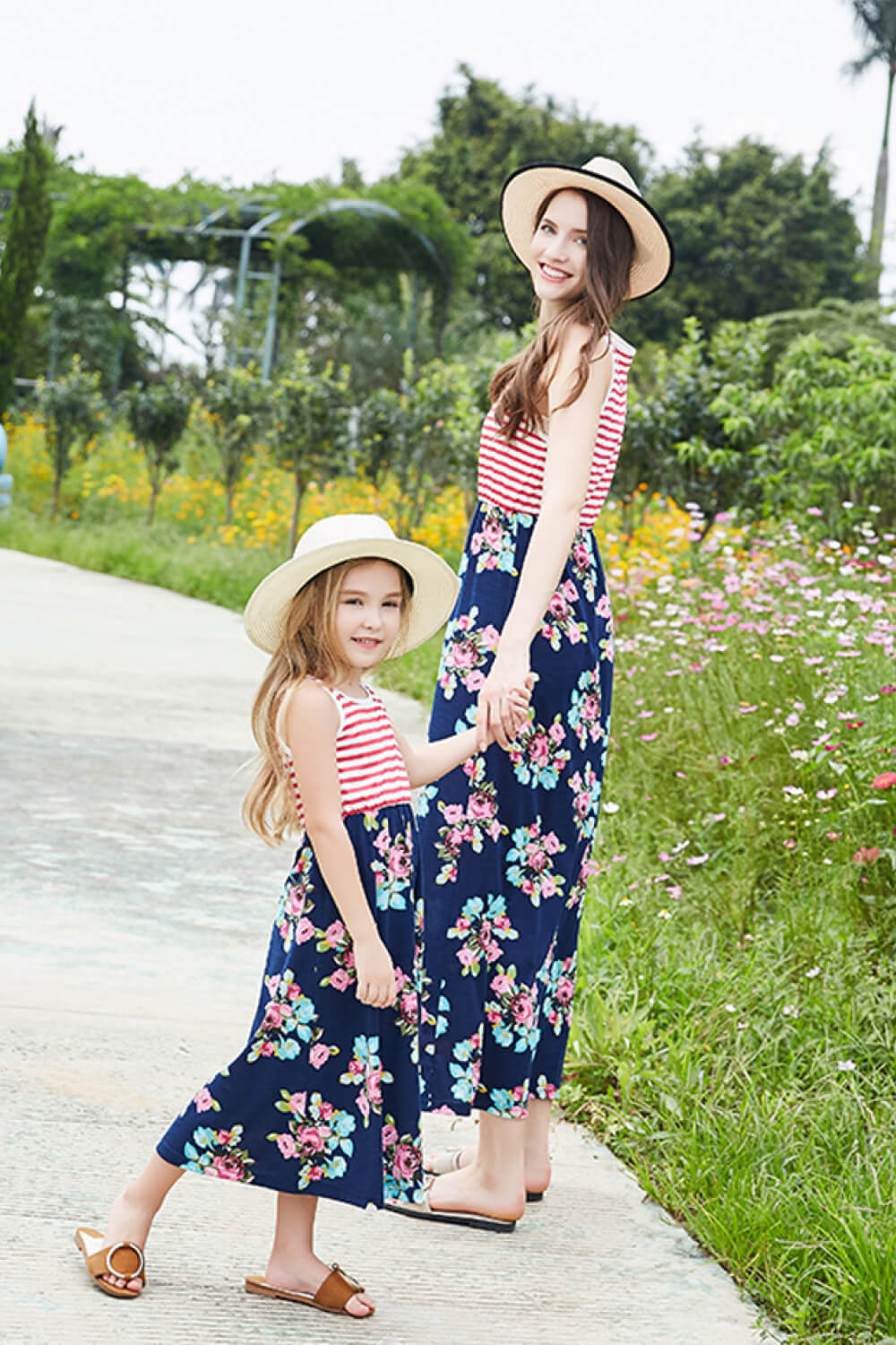 Vestido sin mangas floral a rayas para mujer