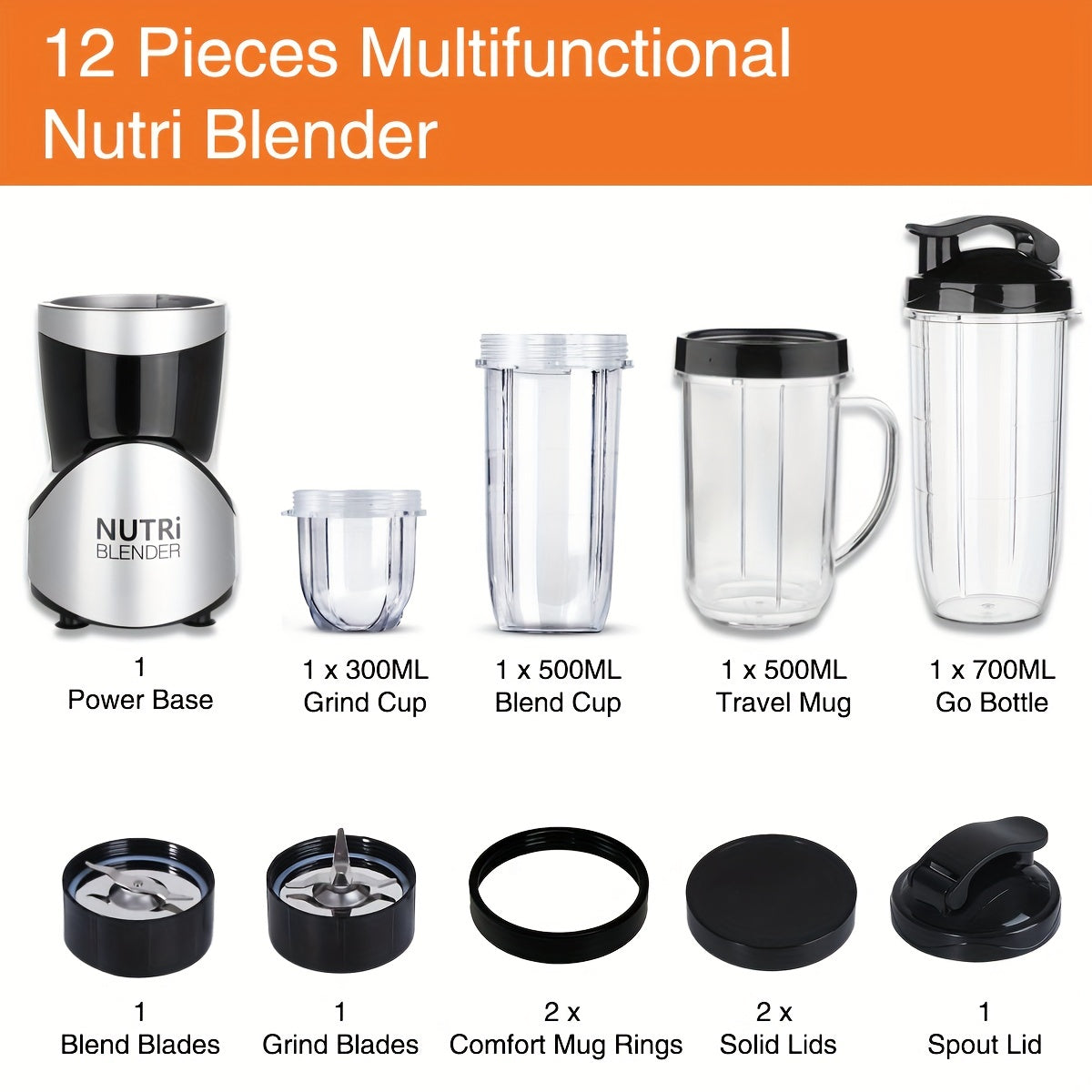 12-Piece Bullet Blender Set: 350W Pulse Technology, 2 Blades, 2 Cups, 2 Mugs, 1 Go Bottle & More - BPA Free, Pulse Technology, Smoothie & Ice Crusher Maker