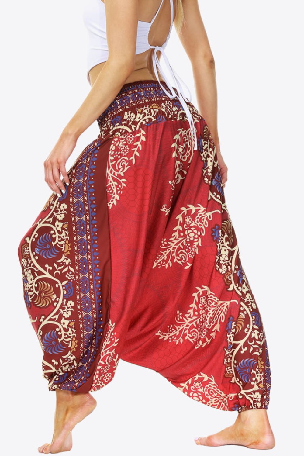 Smocked Long Harem Pants