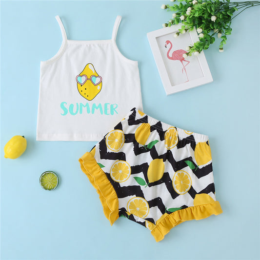 Summer Graphic Cami and Lemon Print Shorts Set