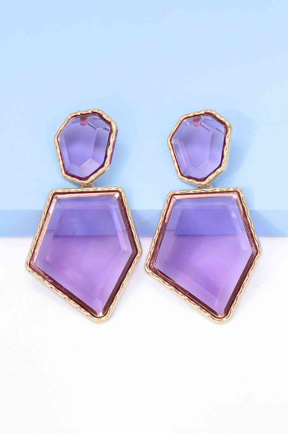 Geometrical Shape Zinc Alloy Frame Resin Dangle Earrings