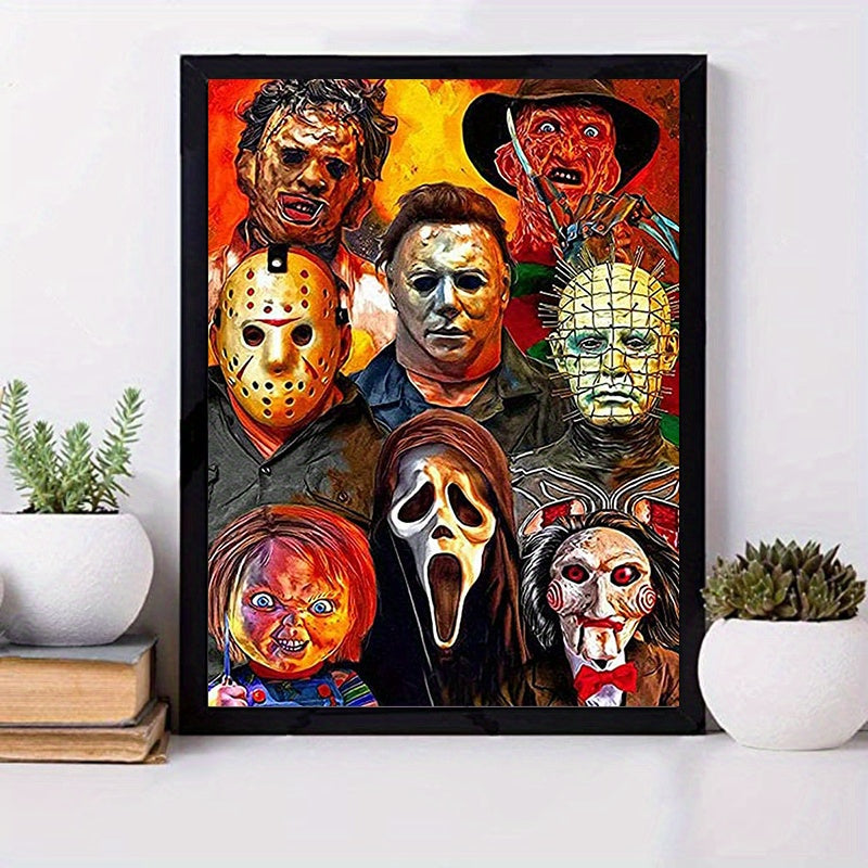 5D Artificial  Diamond Painting Kits Adult Halloween Artificial Diamond Art Horror Painting DIY Full Round Drill Home Wall Decor And Holiday Gifts For Adults Kids (11.8*15.7) Inch