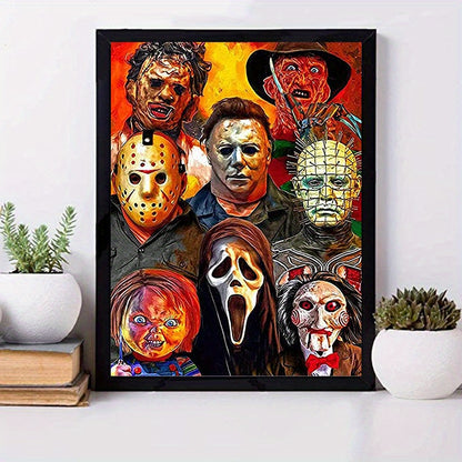 5D Artificial  Diamond Painting Kits Adult Halloween Artificial Diamond Art Horror Painting DIY Full Round Drill Home Wall Decor And Holiday Gifts For Adults Kids (11.8*15.7) Inch