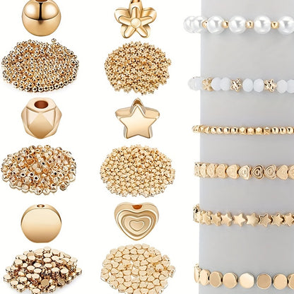 600pcs/pack Golden Spacer Beads Set - Perfect for Bracelets, Earrings & Necklaces!