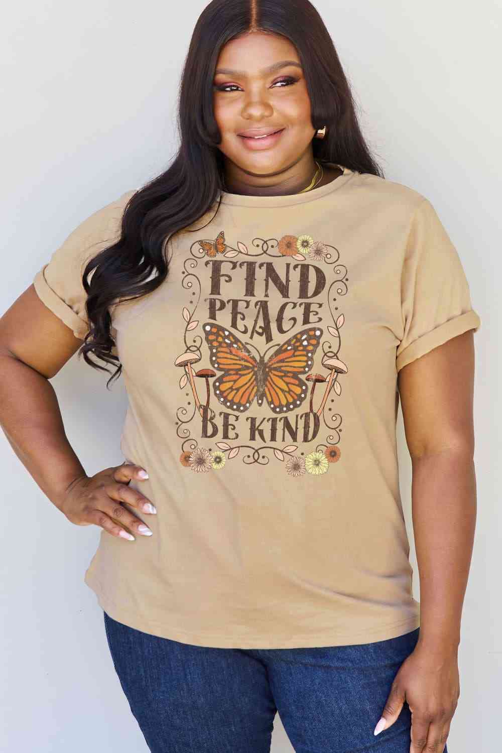 Simply Love T-shirt en coton graphique FIND PEACE BE KIND pleine taille