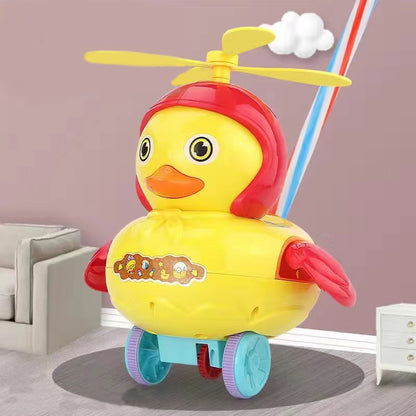 0-6 Years Old Toddler Hand Push Duck Toy - Safe ABS Material, Non-slip Wheels, Bell Rotor & Height Adjustment!