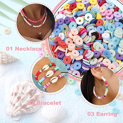 5100/7000/8600/9500 Pcs Clay Beads For Bracelet Making Kit, Preppy Spacer Flat Beads Polymer With Charms And Elastic Strings Gifts For Teen Girls Crafts DIY Craft For Girls,Children's Day Gift Set