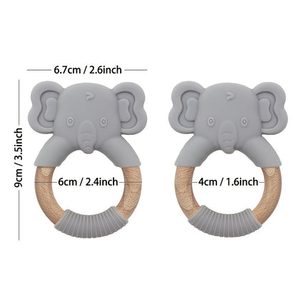 1pc Silicone Baby Teether Toy: Natural Beech Wood Handle, Soothe Babies' Sore Gums, Elephant Chew Toys For Infant Boys & Girls