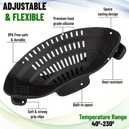 Passoire à casseroles et passoire à pâtes en Silicone, passoire réglable à Clip en Silicone pour casseroles, poêles et bols, Gadgets de cuisine, 1 pièce 