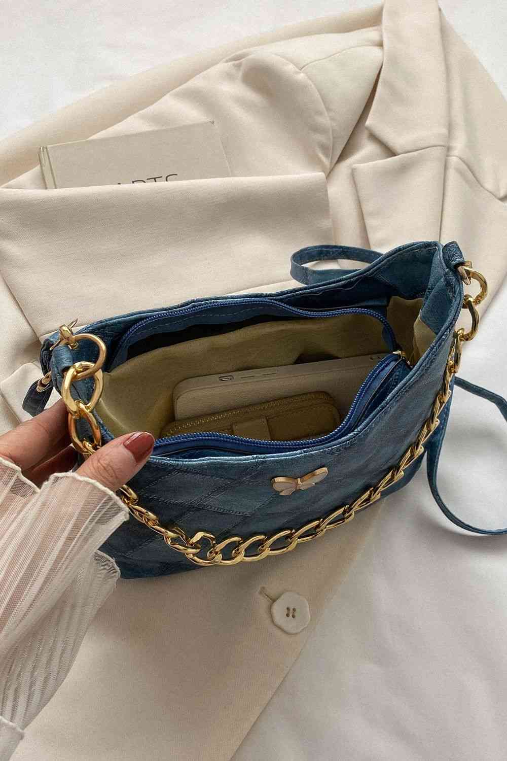 Sac à bandoulière en cuir PU à décor de papillons