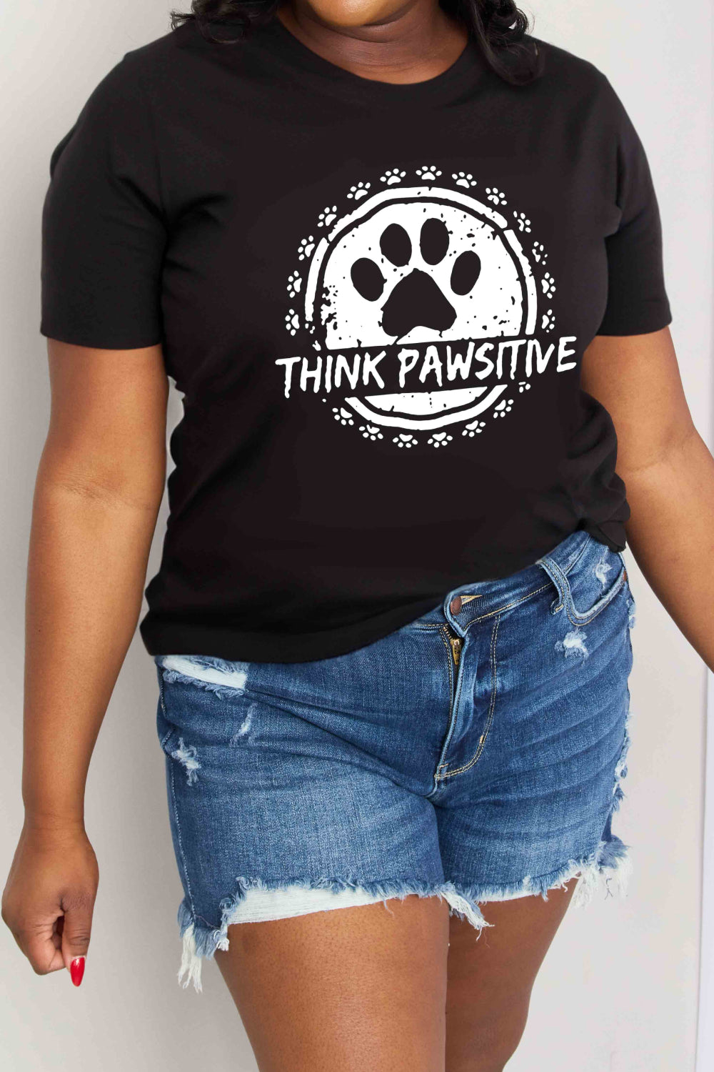 Simply Love T-shirt en coton graphique THINK PAWSITIVE pleine taille