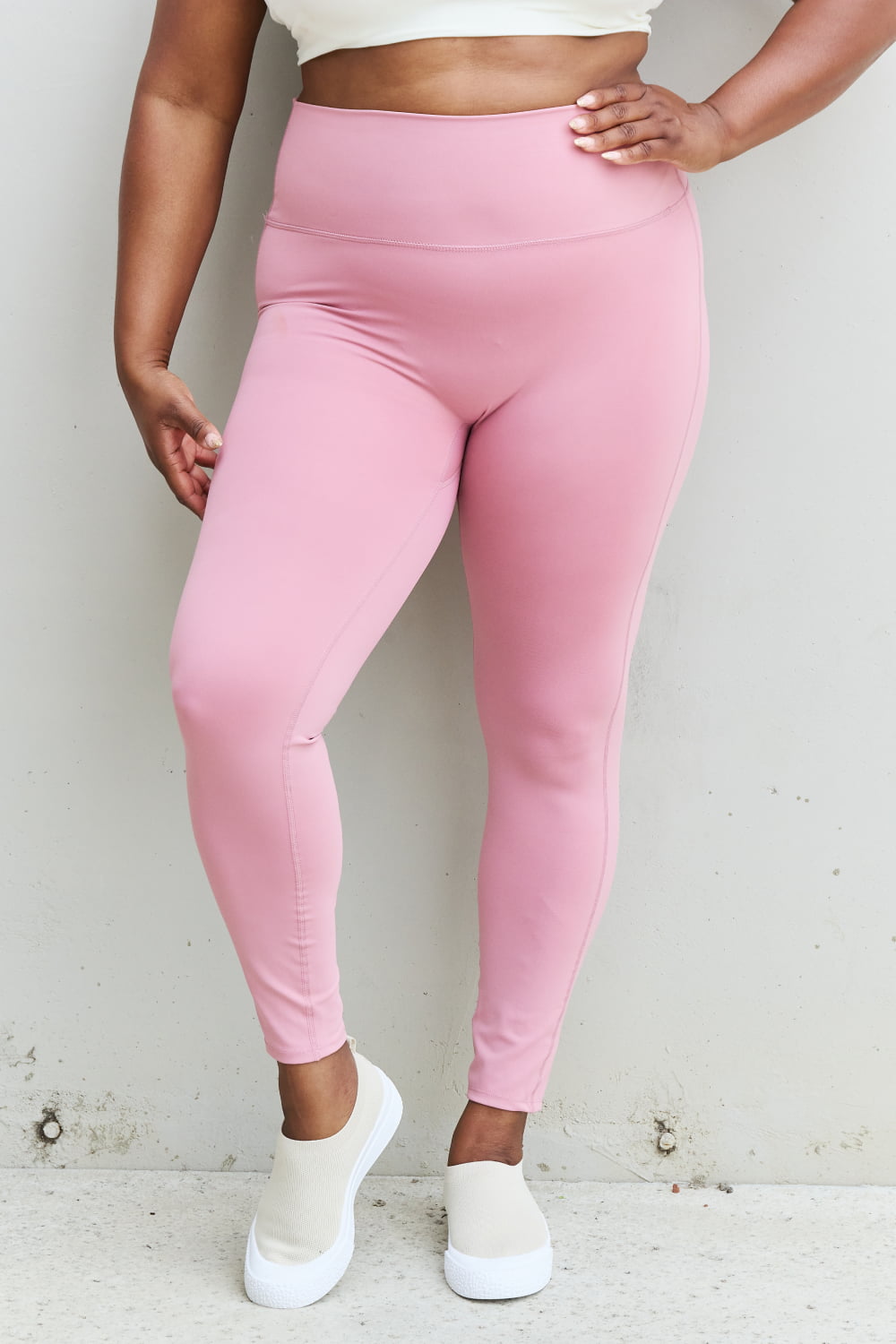 Zenana Fit For You Legging actif taille haute pleine taille en rose clair