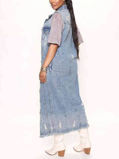 Long Sleeveless Denim Jacket