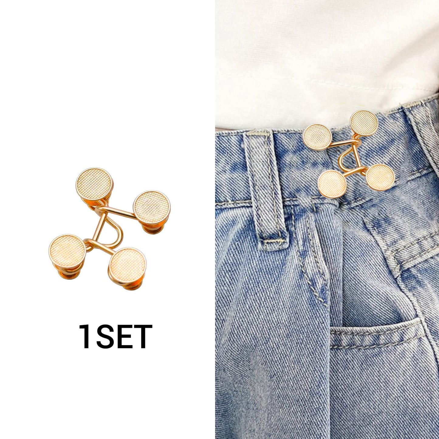 1 Set Of Pant Waist Tightener Instant Jean Buttons For Loose Jeans Pants Clips For Waist Detachable Jean Buttons Pins No Sewing Waistband Tightener