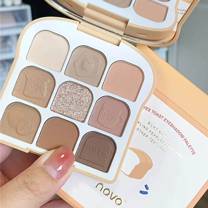 9-Color Toast-Shaped Eyeshadow Palette: Highly Pigmented, Waterproof Shades with Multiplex Textures for Matte, Shimmer, Pealescent & Glitter!