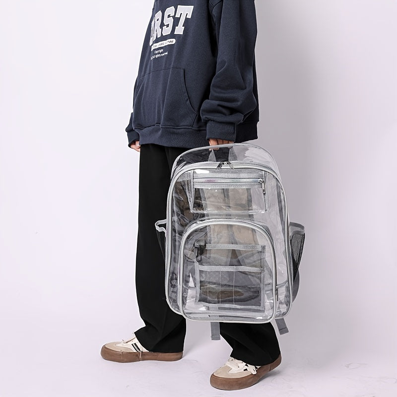 1pc Heavy Duty Clear Backpack: Perfect for School, Work, Stadiums, and Travel!