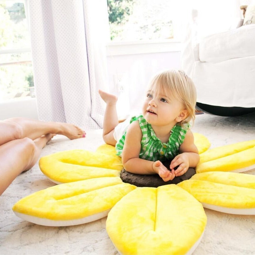 Sunflower Flower Bath Mat for Babies and Toddlers - Soft and Cushiony Pocket Cushion with Petal Pad for Safe Bathing