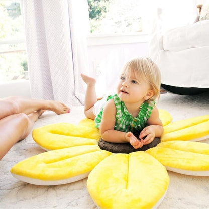 Sunflower Flower Bath Mat for Babies and Toddlers - Soft and Cushiony Pocket Cushion with Petal Pad for Safe Bathing