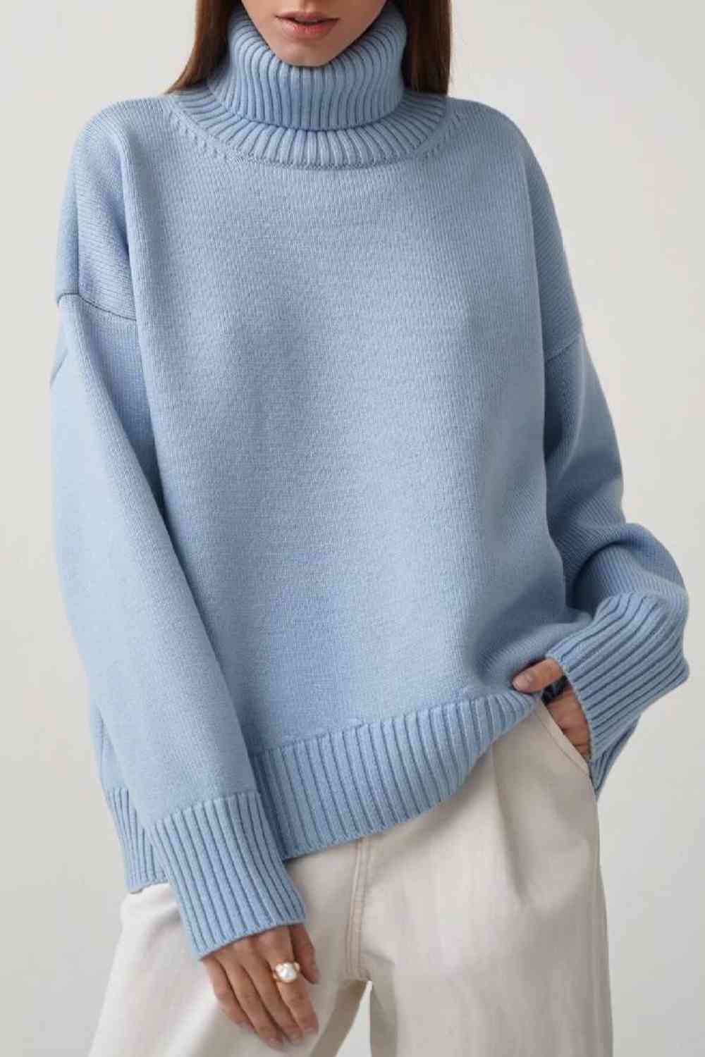 Turtle Neck Dropped Shoulder Sweater