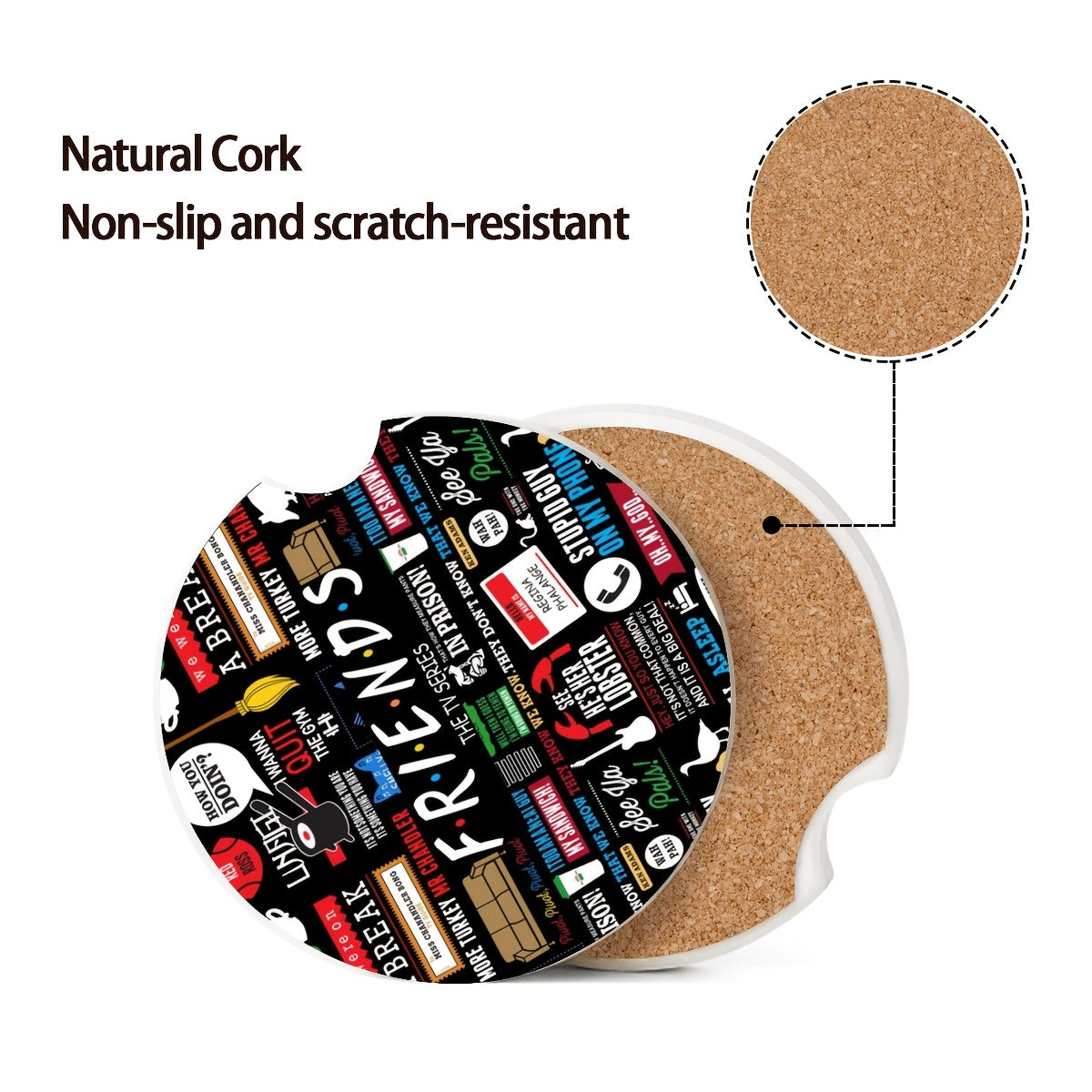 2 Pack 2.56 Ceramic Car Coasters - Keep Your Cup Holders Clean & Dry with Finger Slot & Cork Back Accessories!