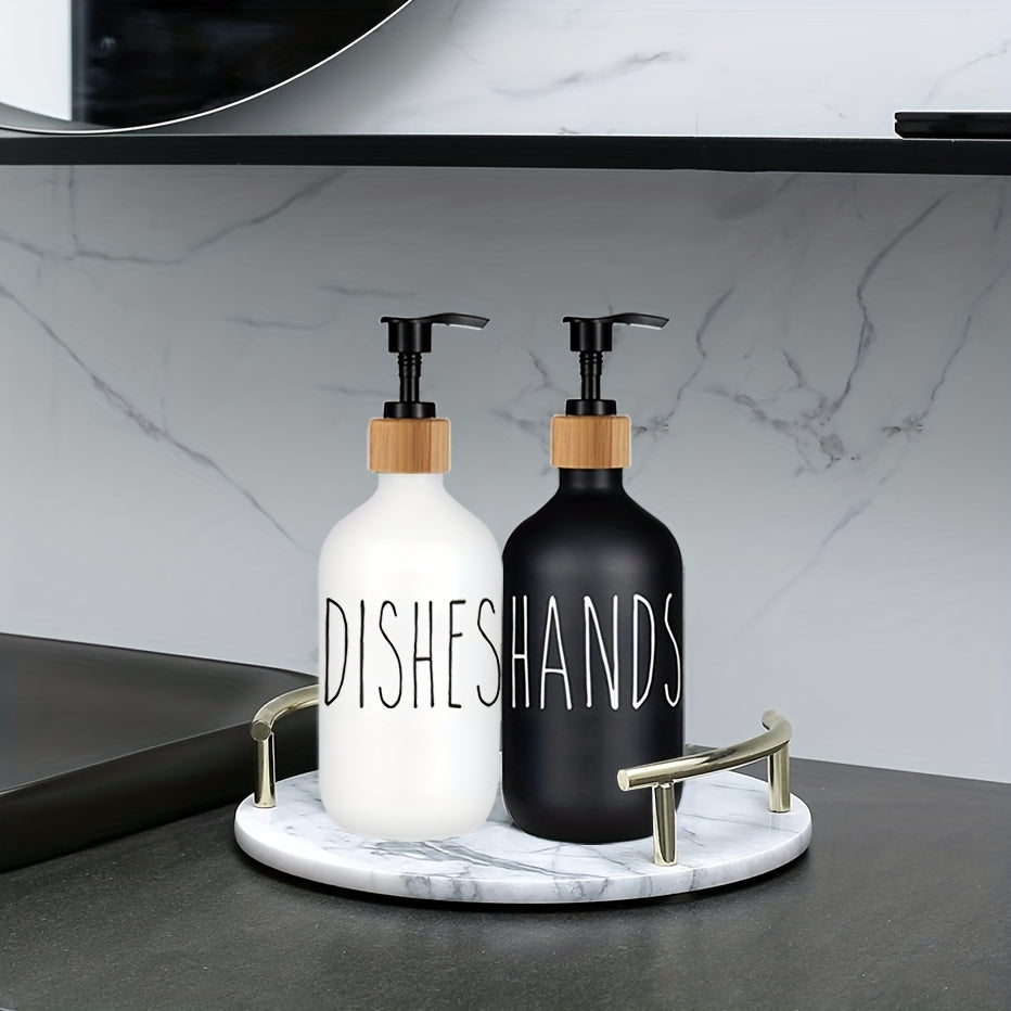 2 pcs Farmhouse Hand and Dish Soap Dispenser Set - Refillable Liquid Soap Dispenser with Pump for Kitchen - Convenient and Eco-Friendly