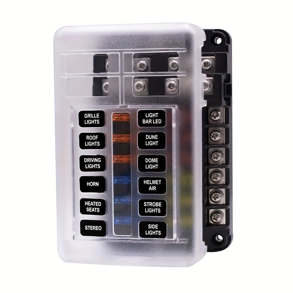 12V/32V Universal Fuse Box Holder With LED Indicator Light - 6/12 Way Blade Portable Car Fuse Box For Auto/Boat Protection